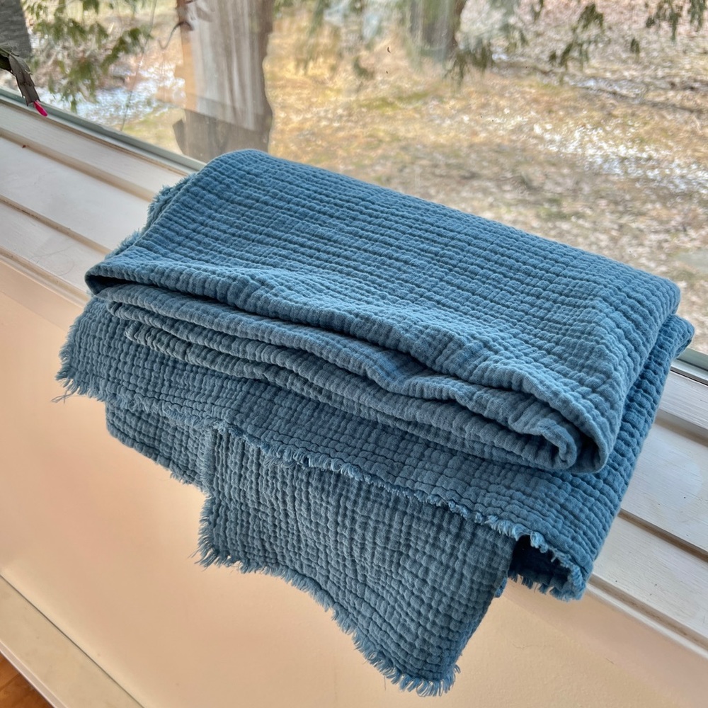 60” X 67” Cotton Muslin Throw with Crinkle Effect From LinenWay